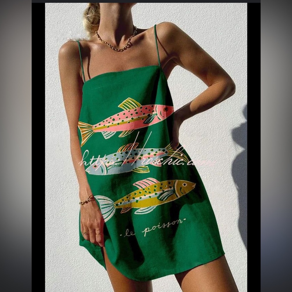 Vibrant Fish Print Mini Dress